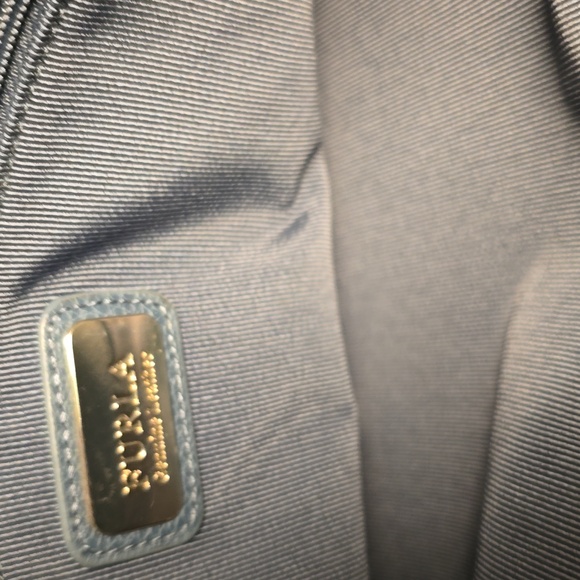 Furla Leather Shoulder Tote Dusty Blue Black Gold Logo 14x10 Excellent - Picture 11 of 13